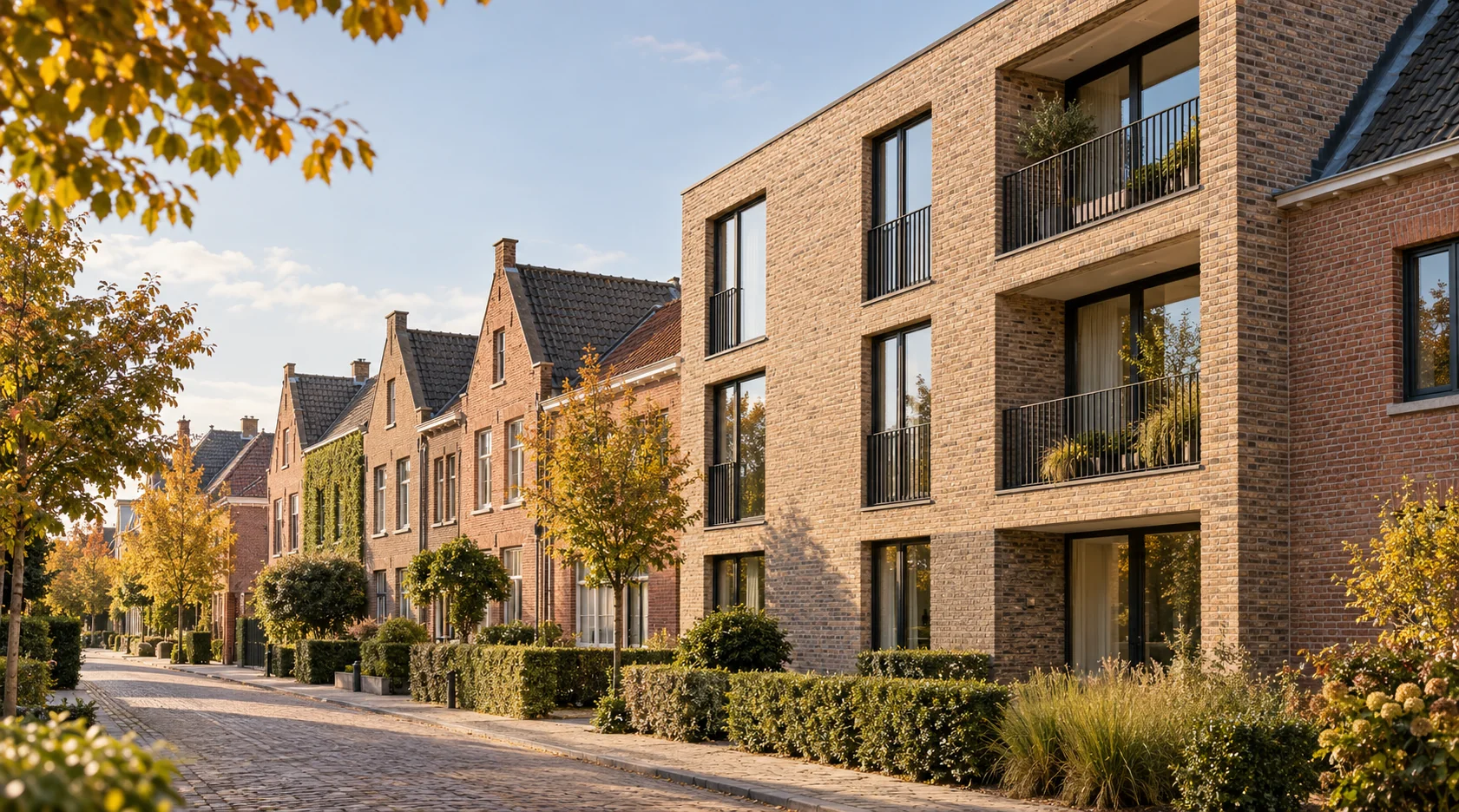 Bakstenen woning en appartementsgebouw